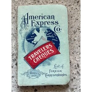 Antique 1908 American Express Co Travelers Cheques Foreign Correspondents Book‎
